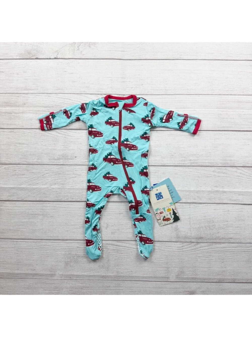 Kickee Pants Baby Holiday Car Tree Print Footie Pajamas Viscose NWT 0-3 Months